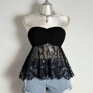 Elegant Black Lace Strapless Top
